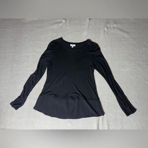 Aritzia Wilfred Black Silk Trim Long Sleeve Top